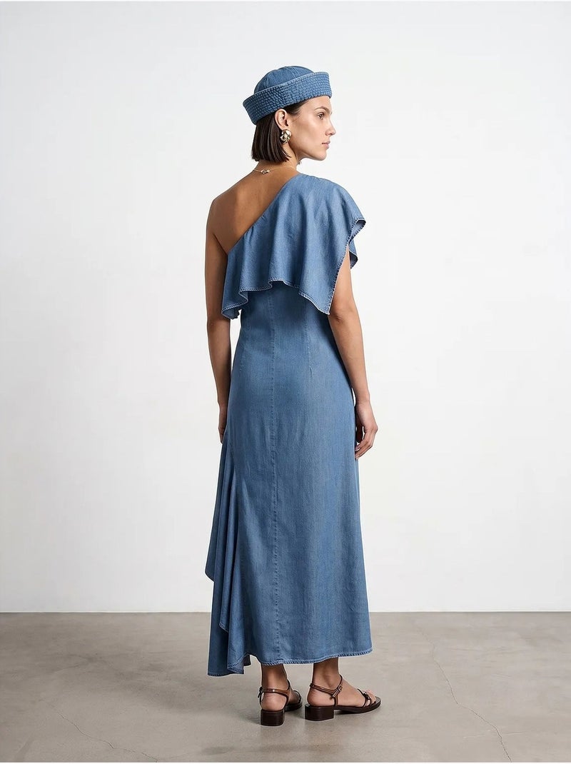 Robe longue asymétrique à une manche dilvin Bleu - Kiabi