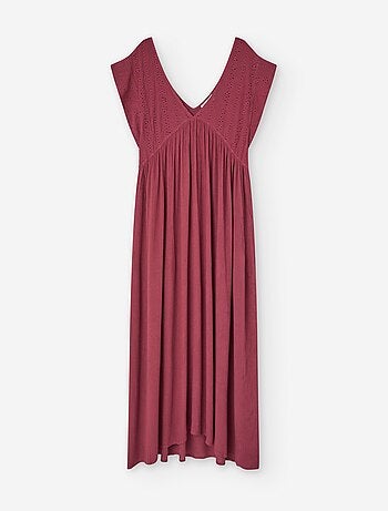 Robe Longue avec Broderie Anglaise et encolure en V