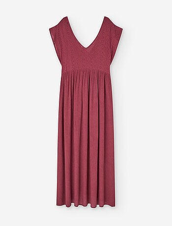 Robe Longue avec Broderie Anglaise et encolure en V