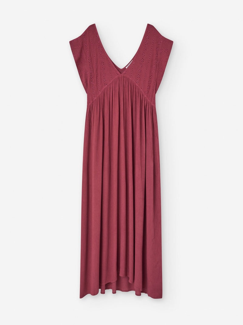 Robe Longue avec Broderie Anglaise et encolure en V Rouge - Kiabi