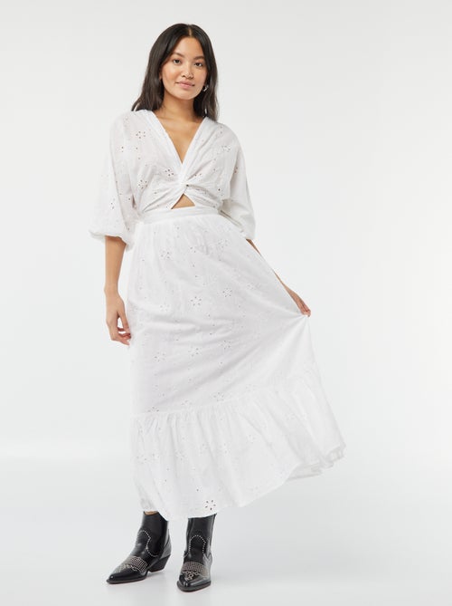 Robe longue avec broderie anglaise et volant à la base - Kiabi