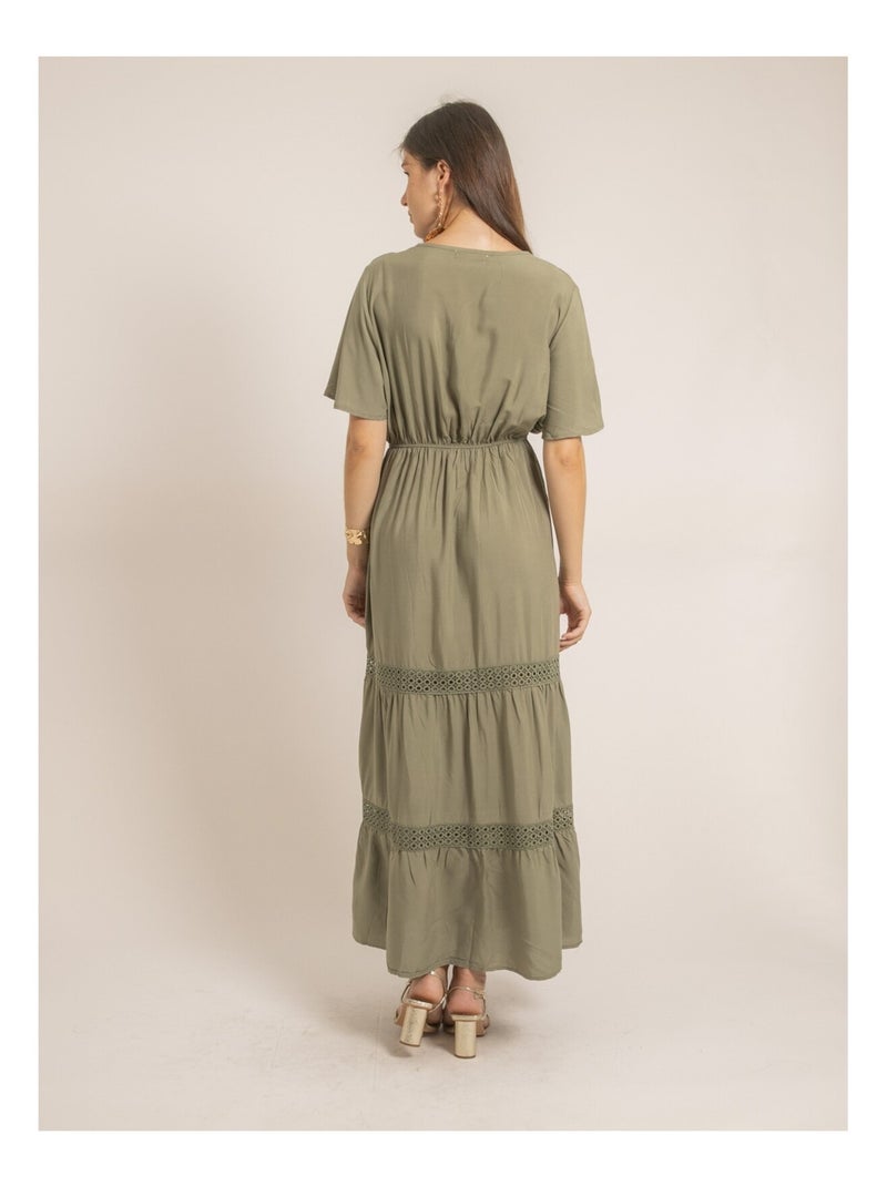 Robe longue avec broderies IREANE Kaki - Kiabi