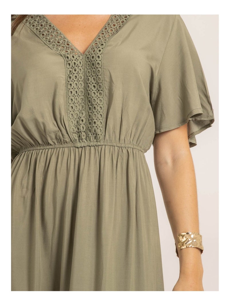 Robe longue avec broderies IREANE Kaki - Kiabi