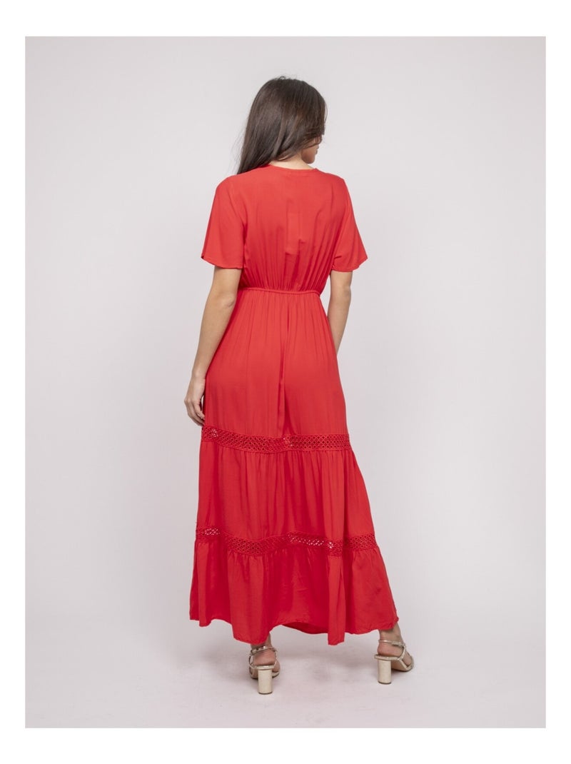 Robe longue avec broderies IREANE Rouge - Kiabi