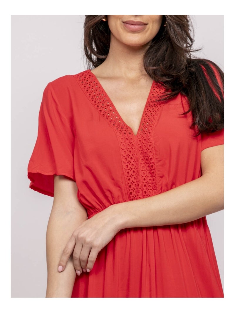 Robe longue avec broderies IREANE Rouge - Kiabi