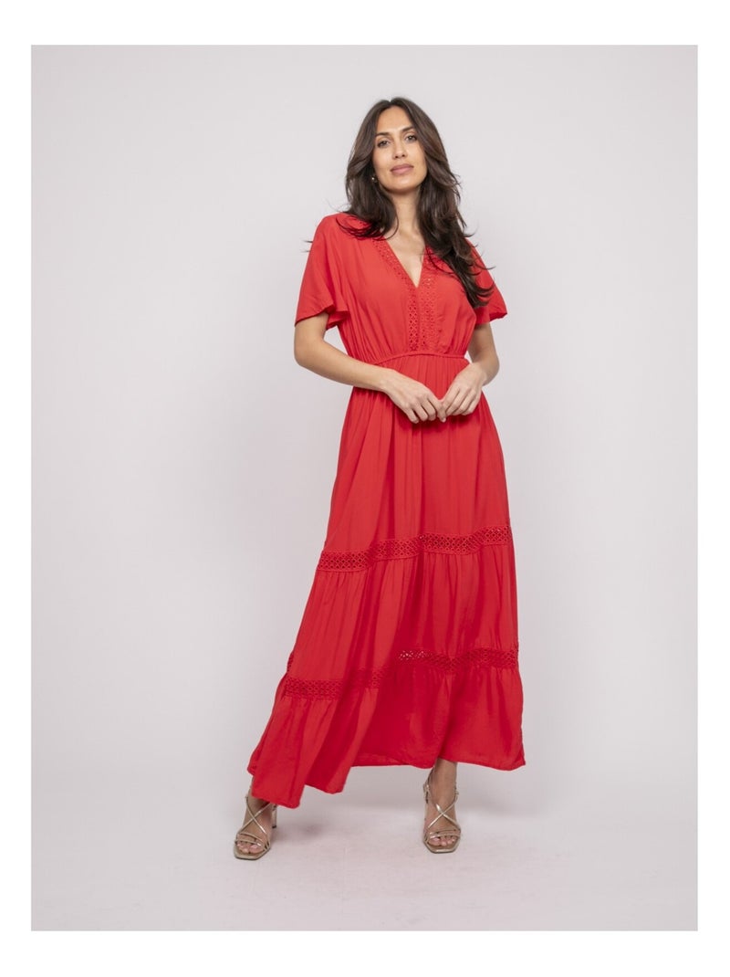 Robe longue avec broderies IREANE Rouge - Kiabi