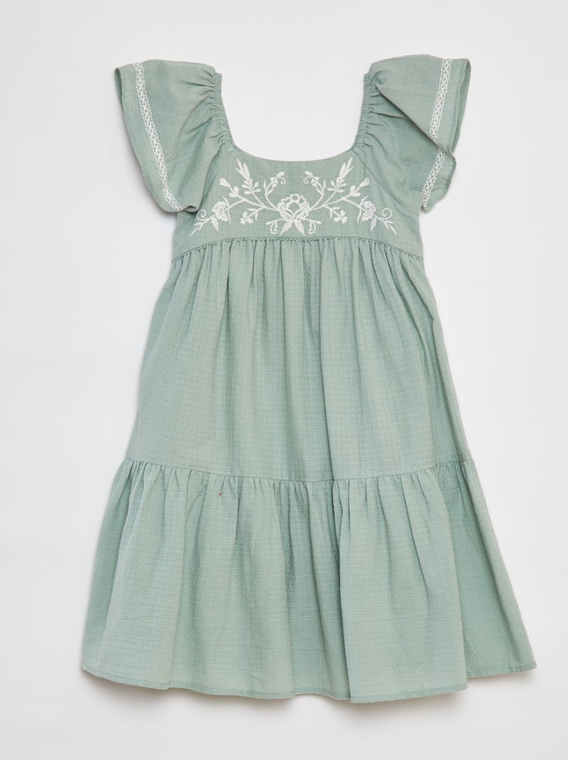 Robe longue avec broderies VERT - Kiabi