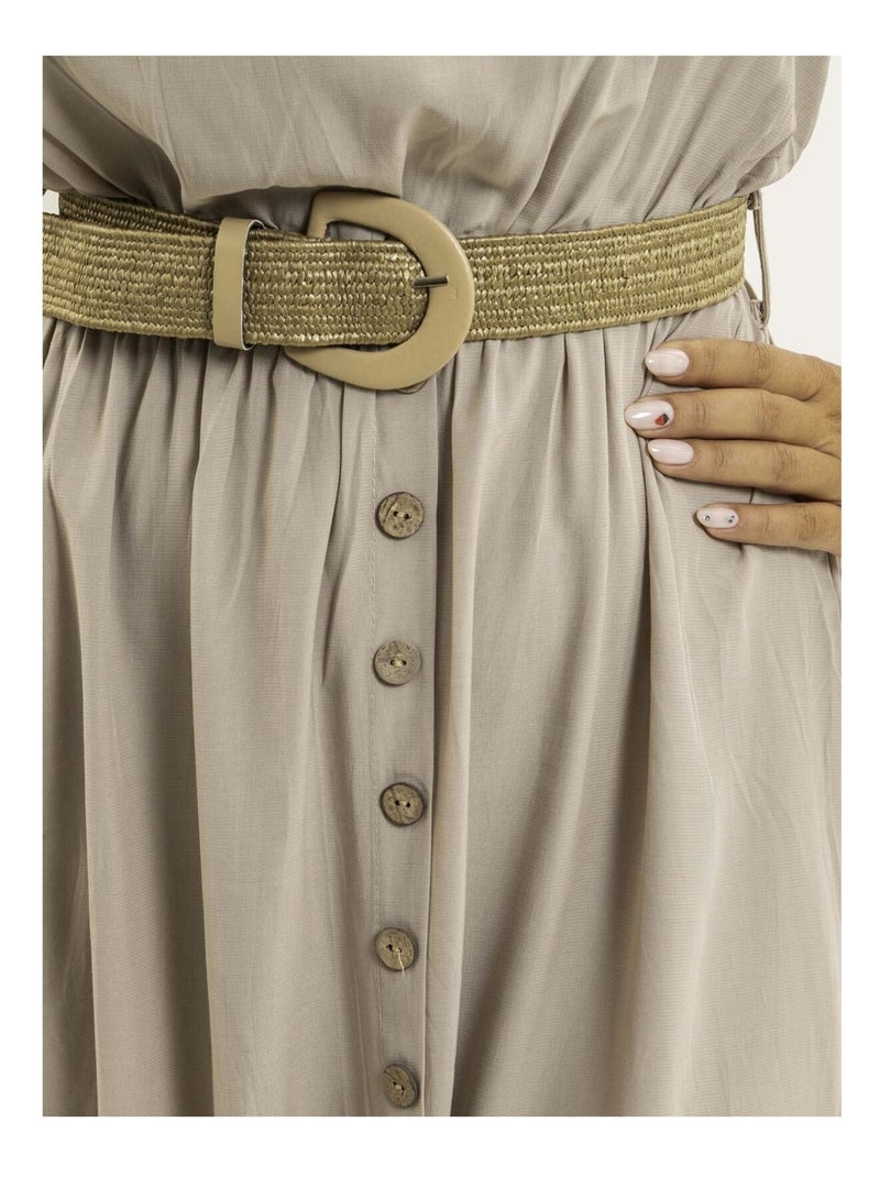 Robe longue avec ceinture ILANEL Beige - Kiabi