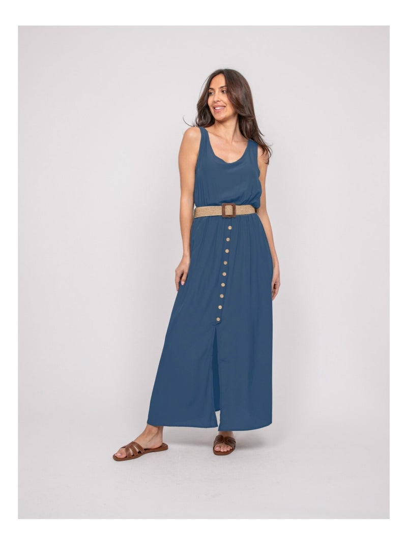 Robe longue avec ceinture ILANEL Bleu marine - Kiabi
