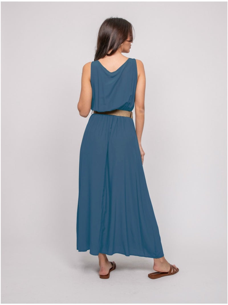 Robe longue avec ceinture ILANEL Bleu marine - Kiabi