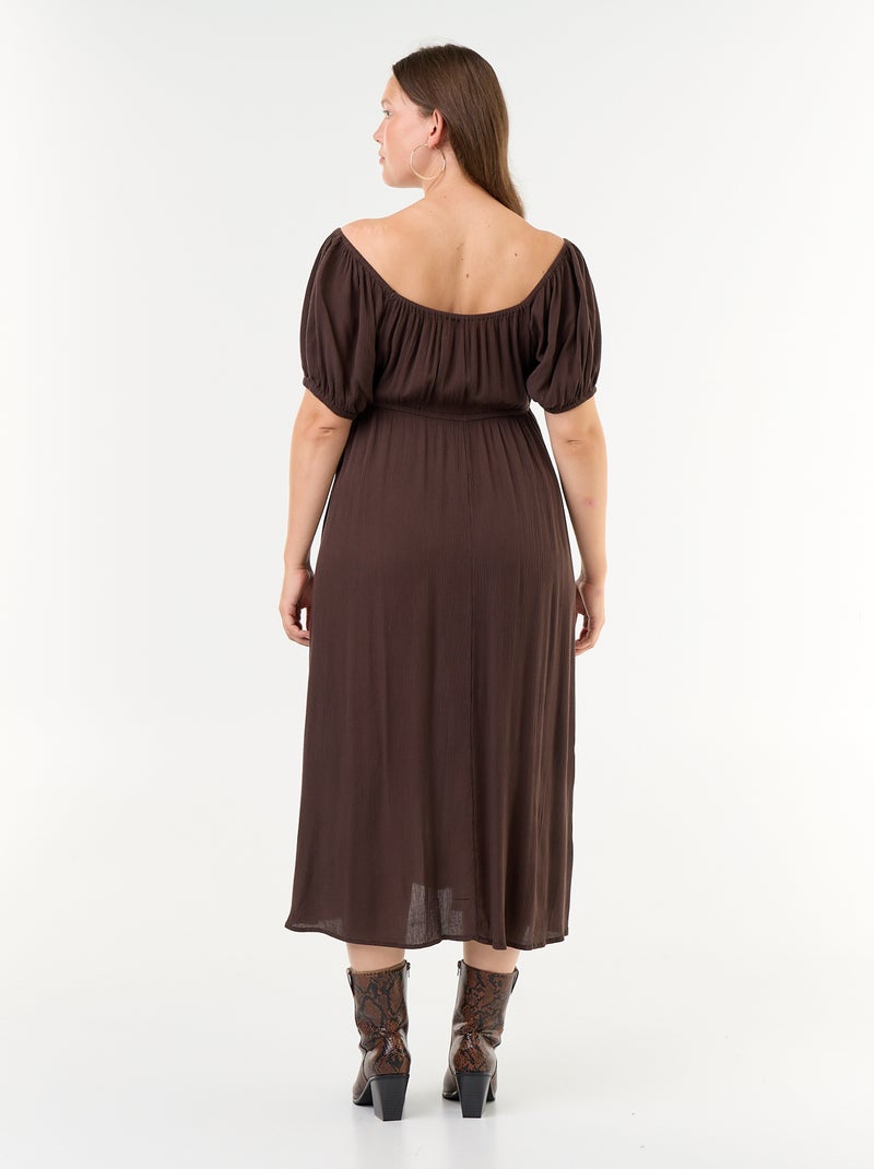Robe longue avec col bardot Marron - Kiabi