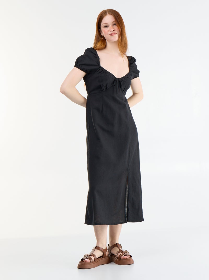 Robe longue avec col bardot Noir - Kiabi
