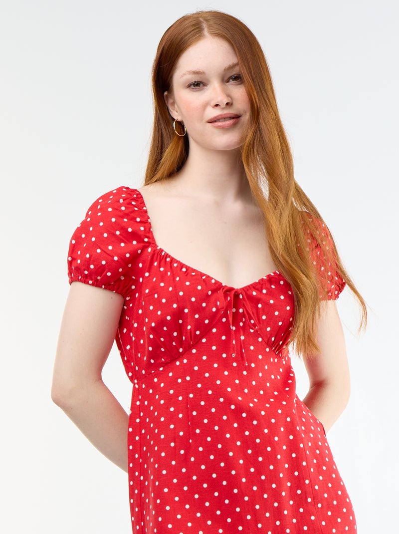 Robe longue avec col bardot Rouge - Kiabi