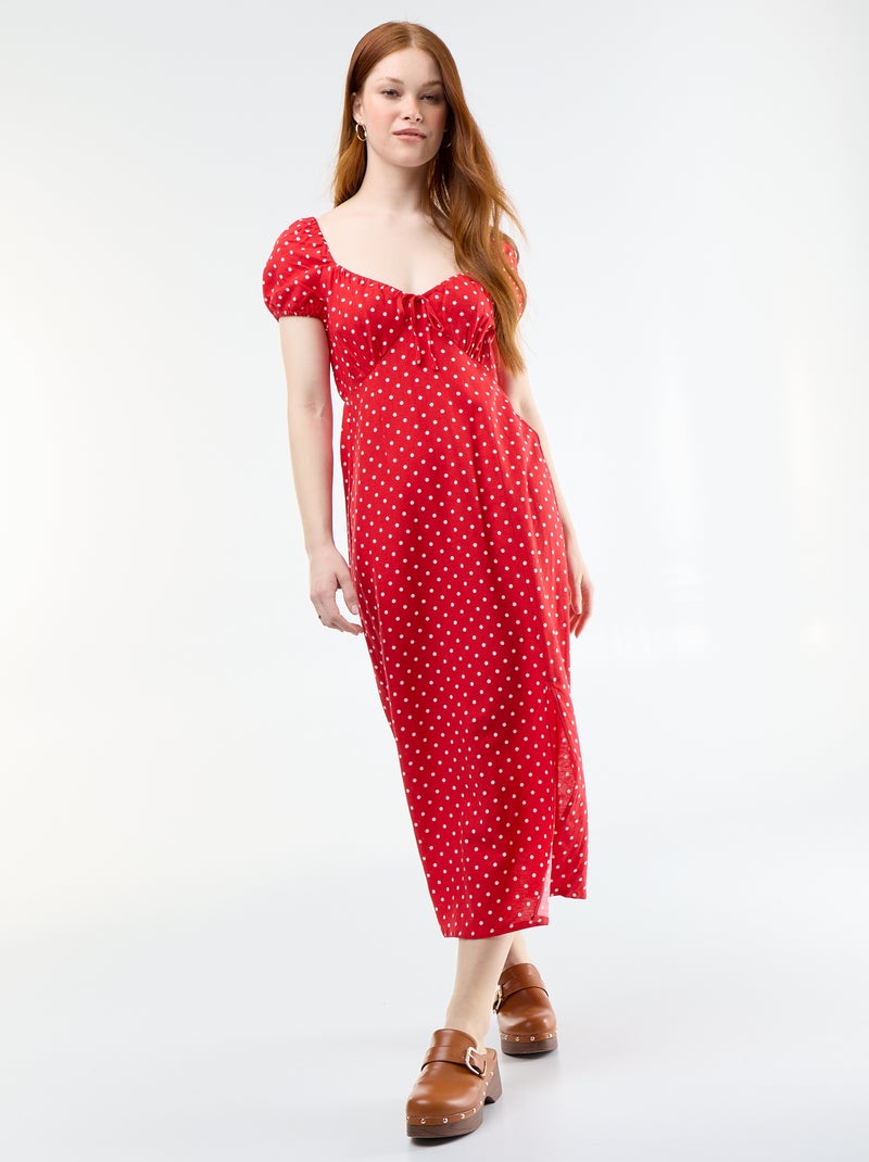 Robe longue avec col bardot Rouge - Kiabi