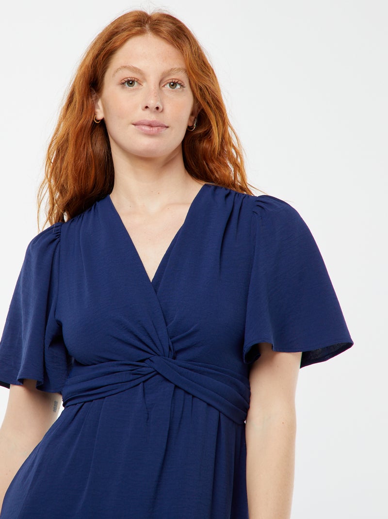 Robe longue avec col effet croisé et noué Bleu - Kiabi