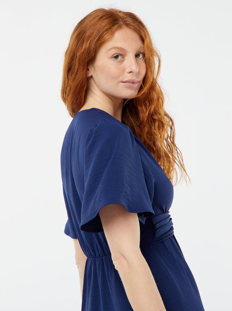 Robe longue avec col effet croisé et noué Bleu - Kiabi