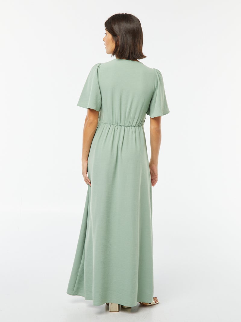 Robe longue avec col effet croisé et noué Vert - Kiabi