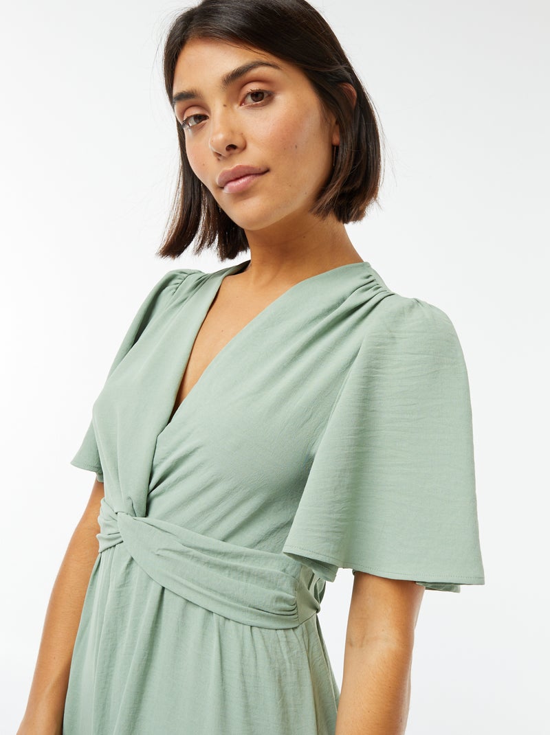 Robe longue avec col effet croisé et noué Vert - Kiabi