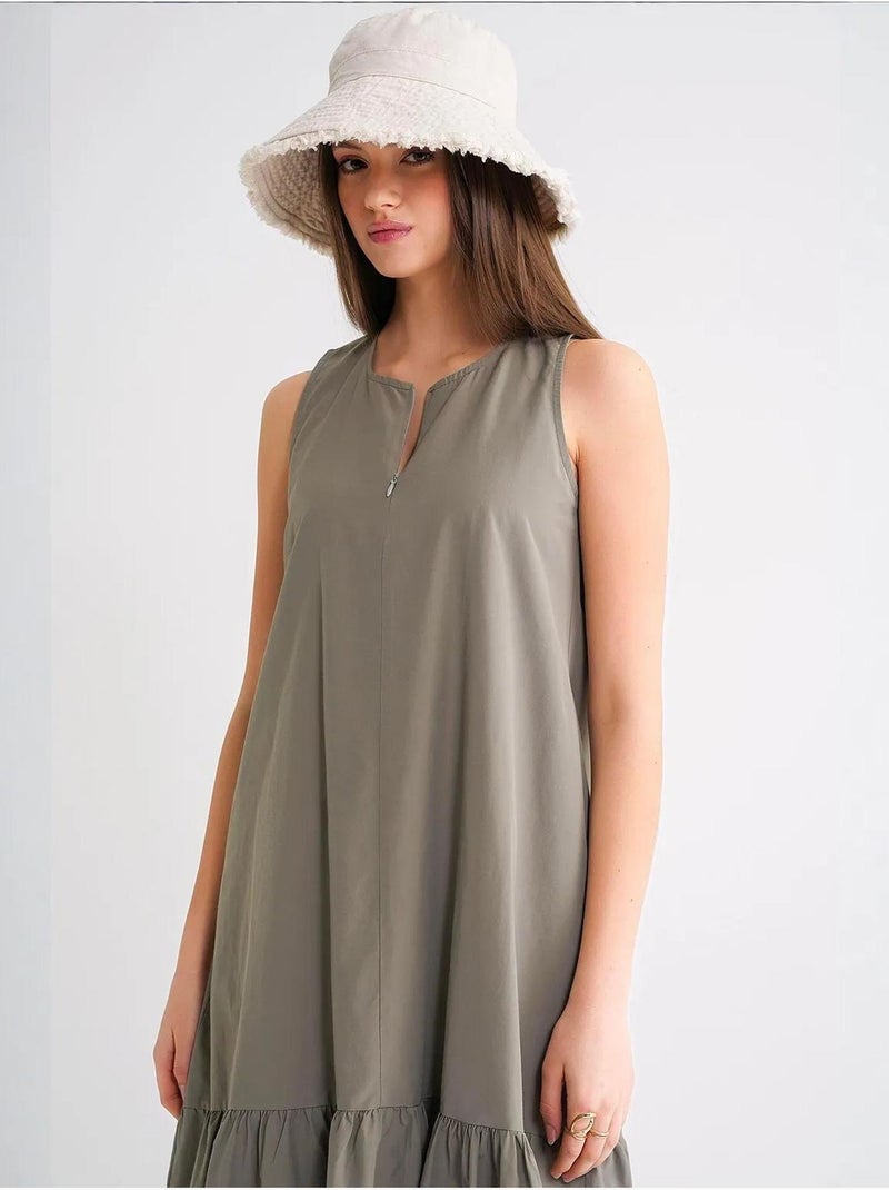 Robe longue avec col pointu et volants mixray Kaki - Kiabi