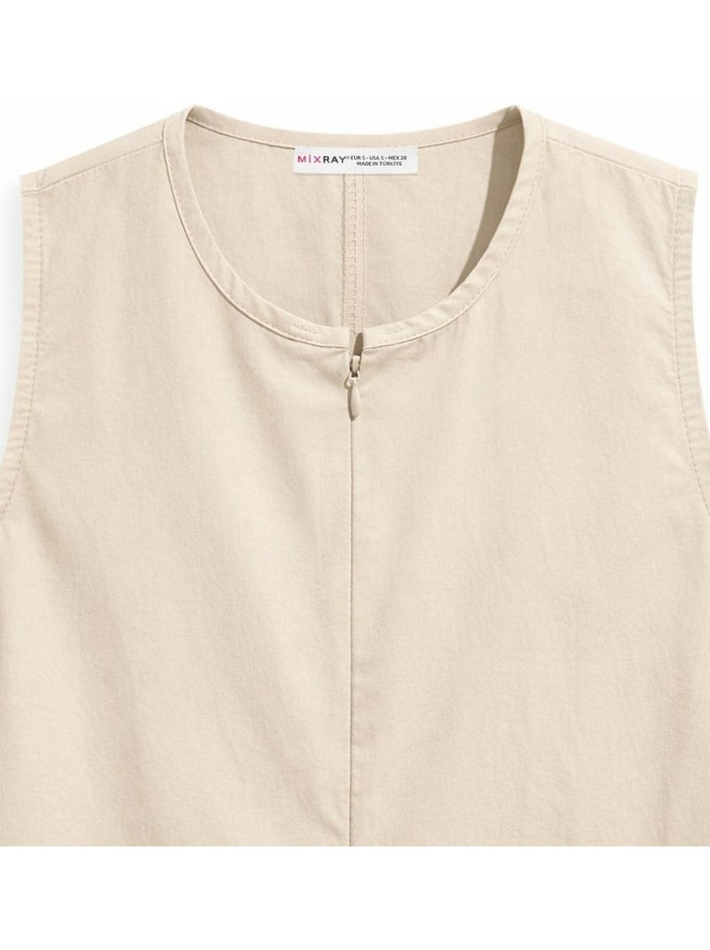 Robe longue avec col pointu et volants mixray Sable - Kiabi