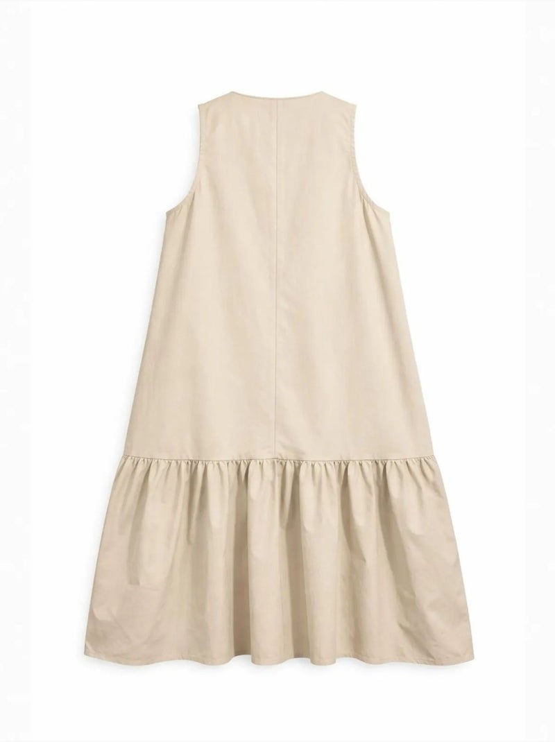 Robe longue avec col pointu et volants mixray Sable - Kiabi