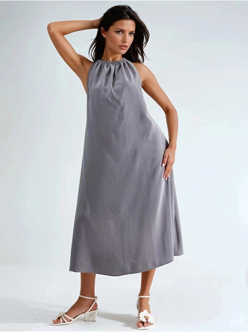 Robe longue avec détail drapé busem Gris foncé - Kiabi