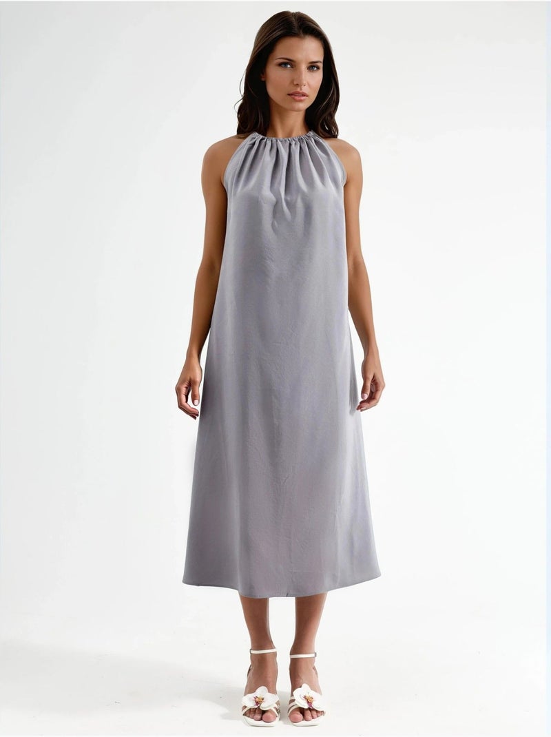 Robe longue avec détail drapé busem Gris foncé - Kiabi