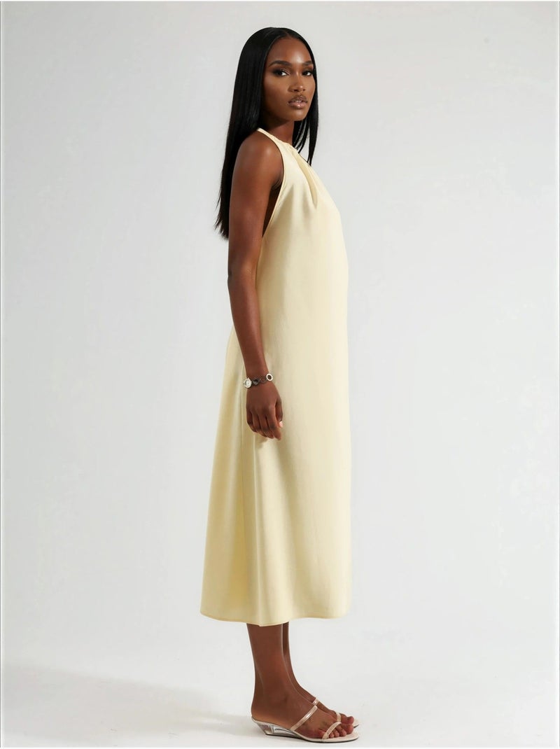 Robe longue avec détail drapé busem Jaune citron - Kiabi