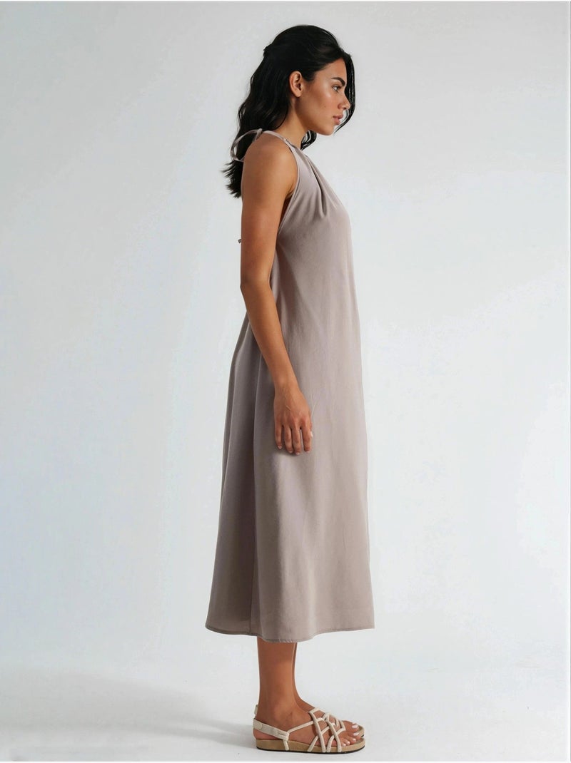 Robe longue avec détail drapé busem Marron noisette - Kiabi