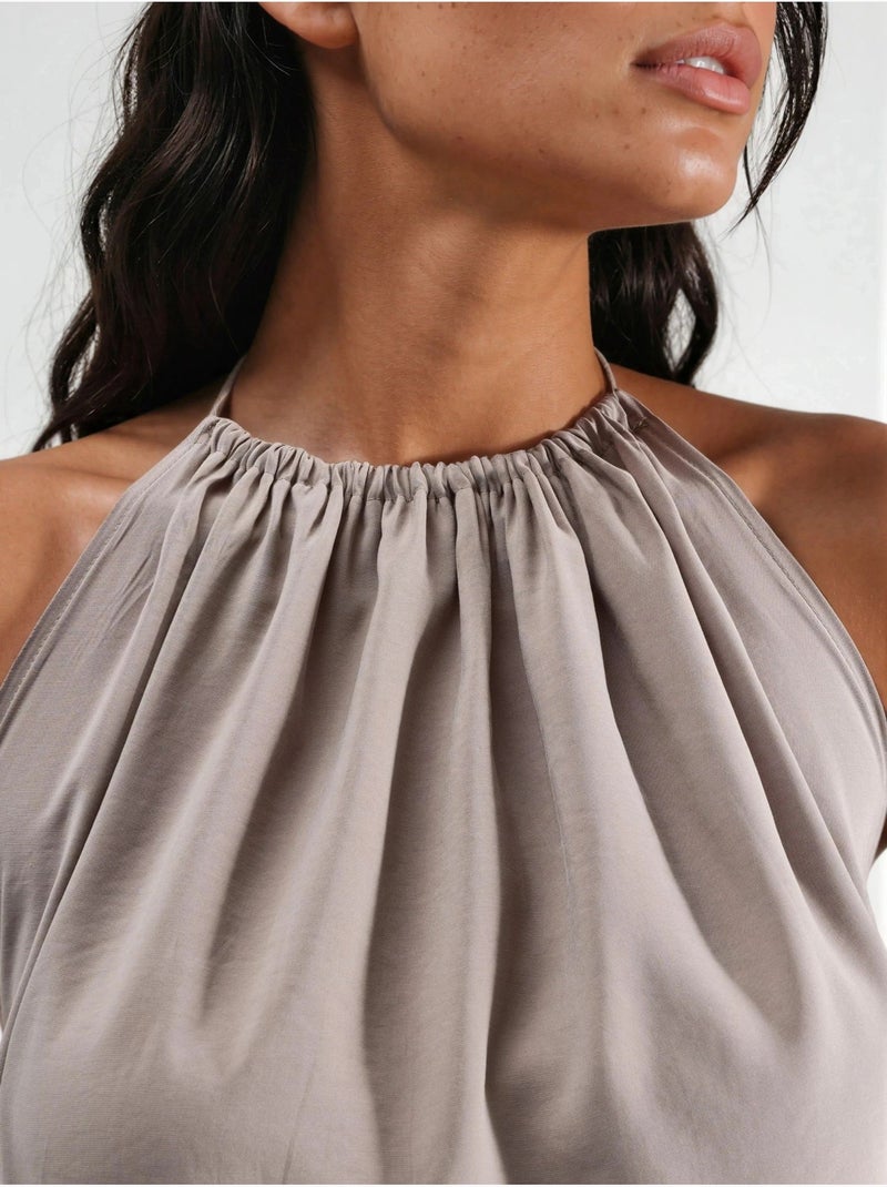 Robe longue avec détail drapé busem Marron noisette - Kiabi