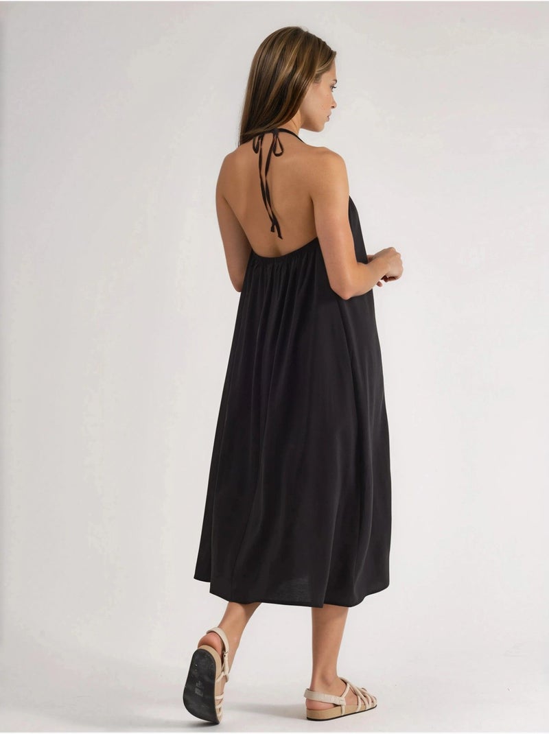 Robe longue avec détail drapé busem Noir - Kiabi