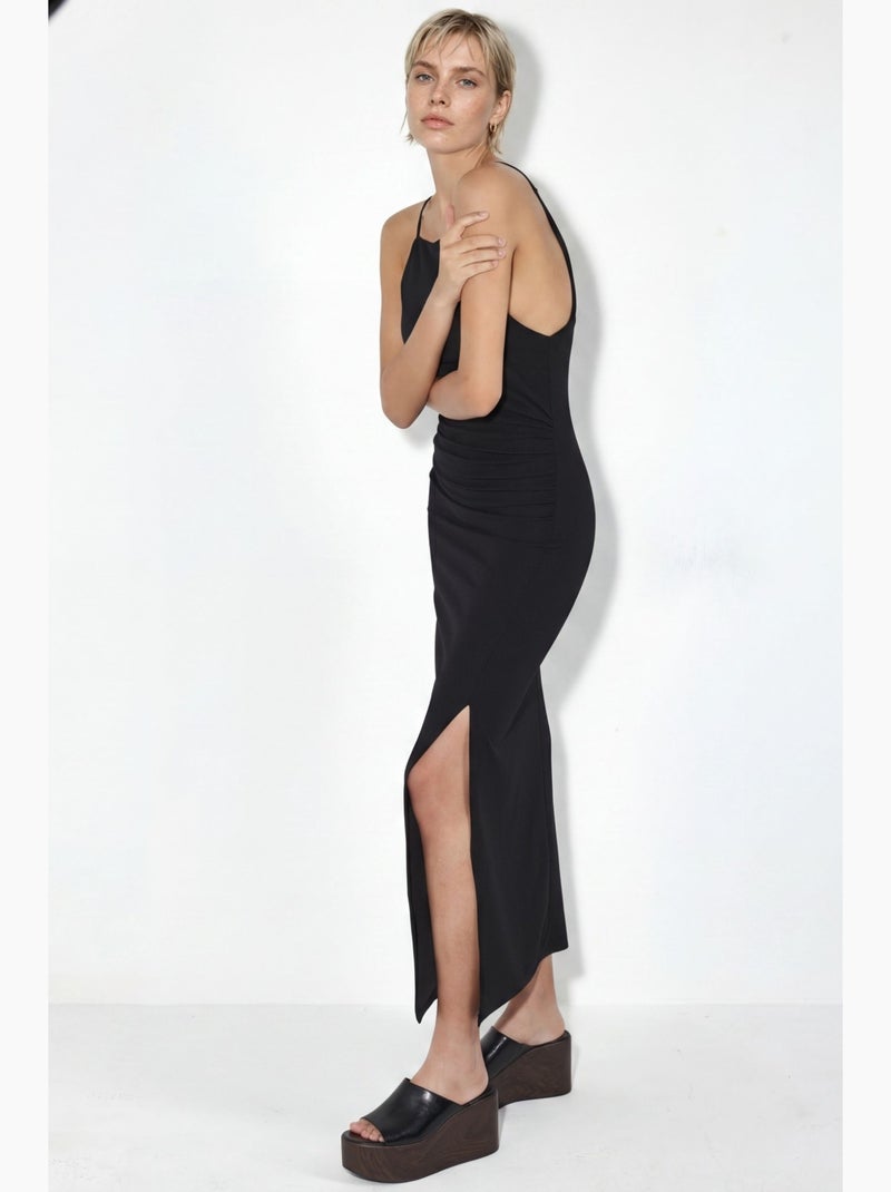 Robe longue avec détail drapé busem Noir - Kiabi