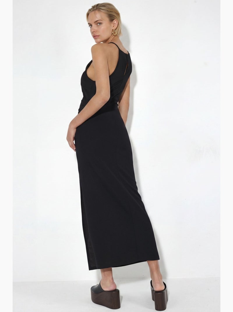 Robe longue avec détail drapé busem Noir - Kiabi