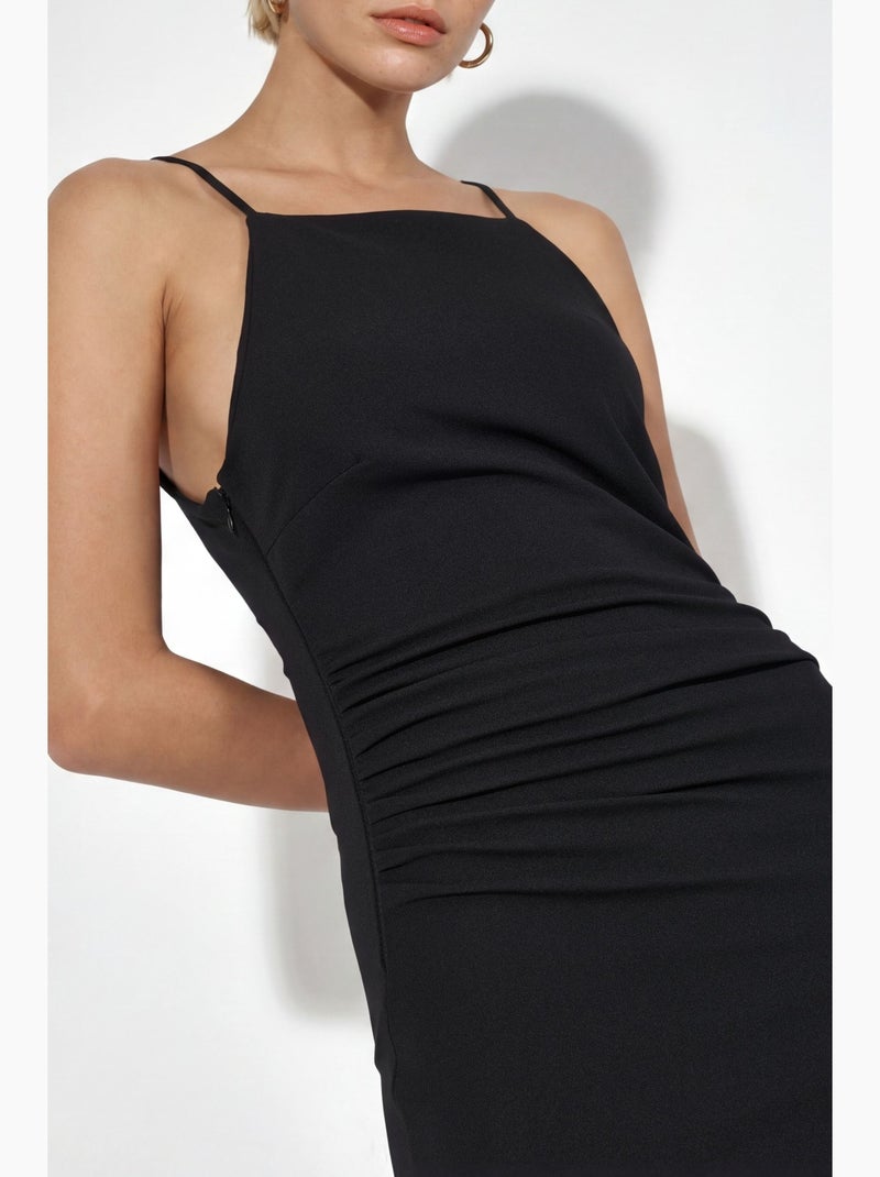 Robe longue avec détail drapé busem Noir - Kiabi