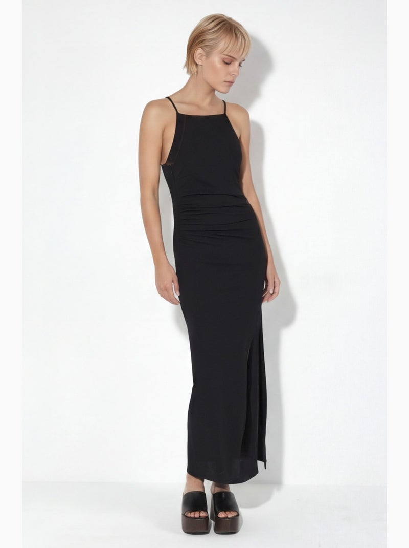 Robe longue avec détail drapé busem Noir - Kiabi