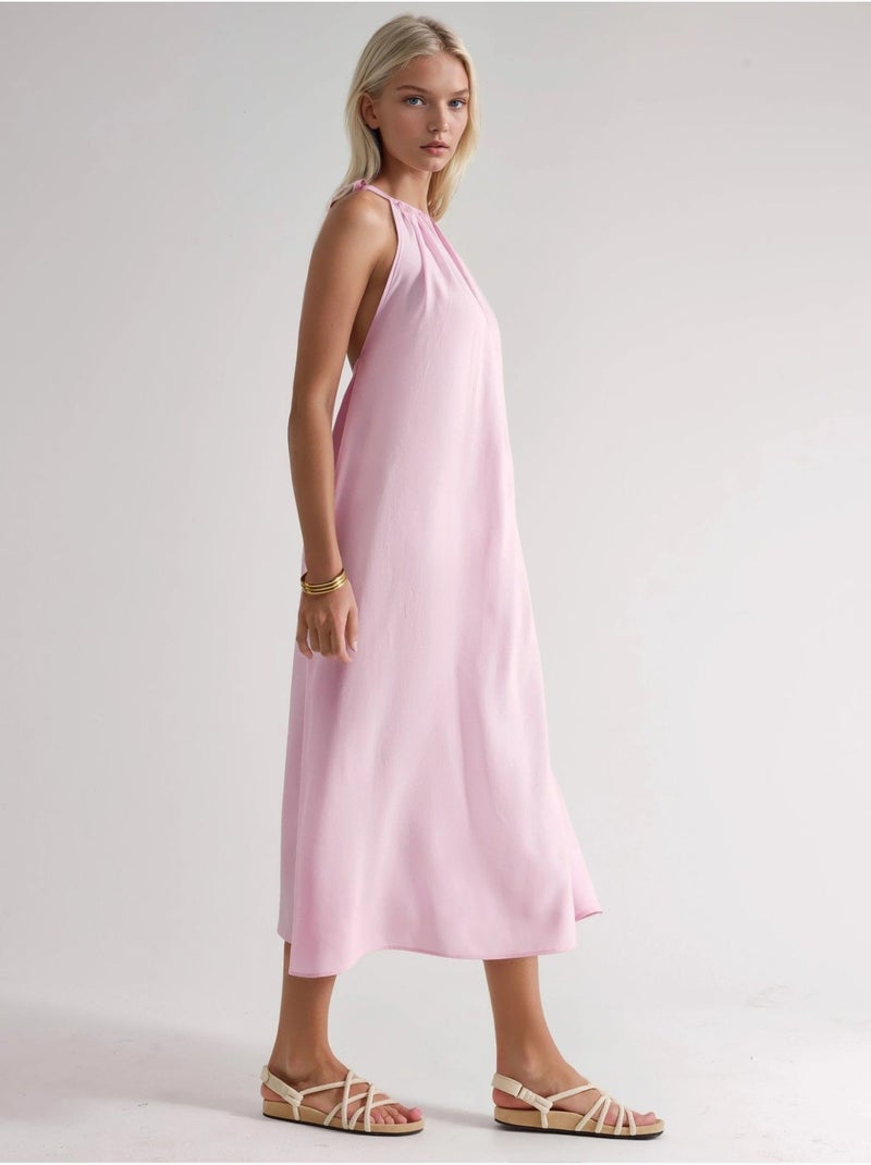Robe longue avec détail drapé busem Rose pâle - Kiabi