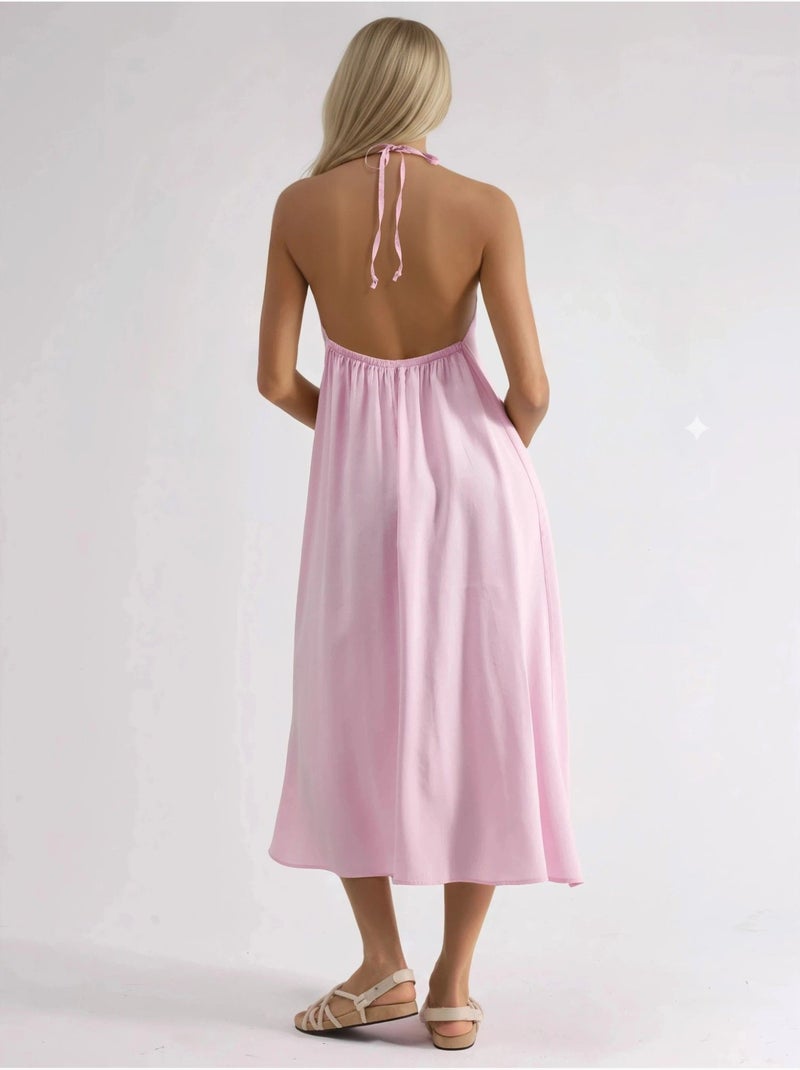 Robe longue avec détail drapé busem Rose pâle - Kiabi