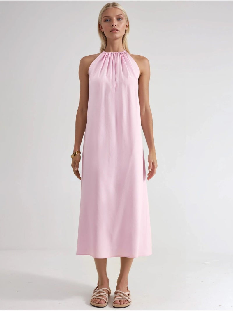 Robe longue avec détail drapé busem Rose pâle - Kiabi