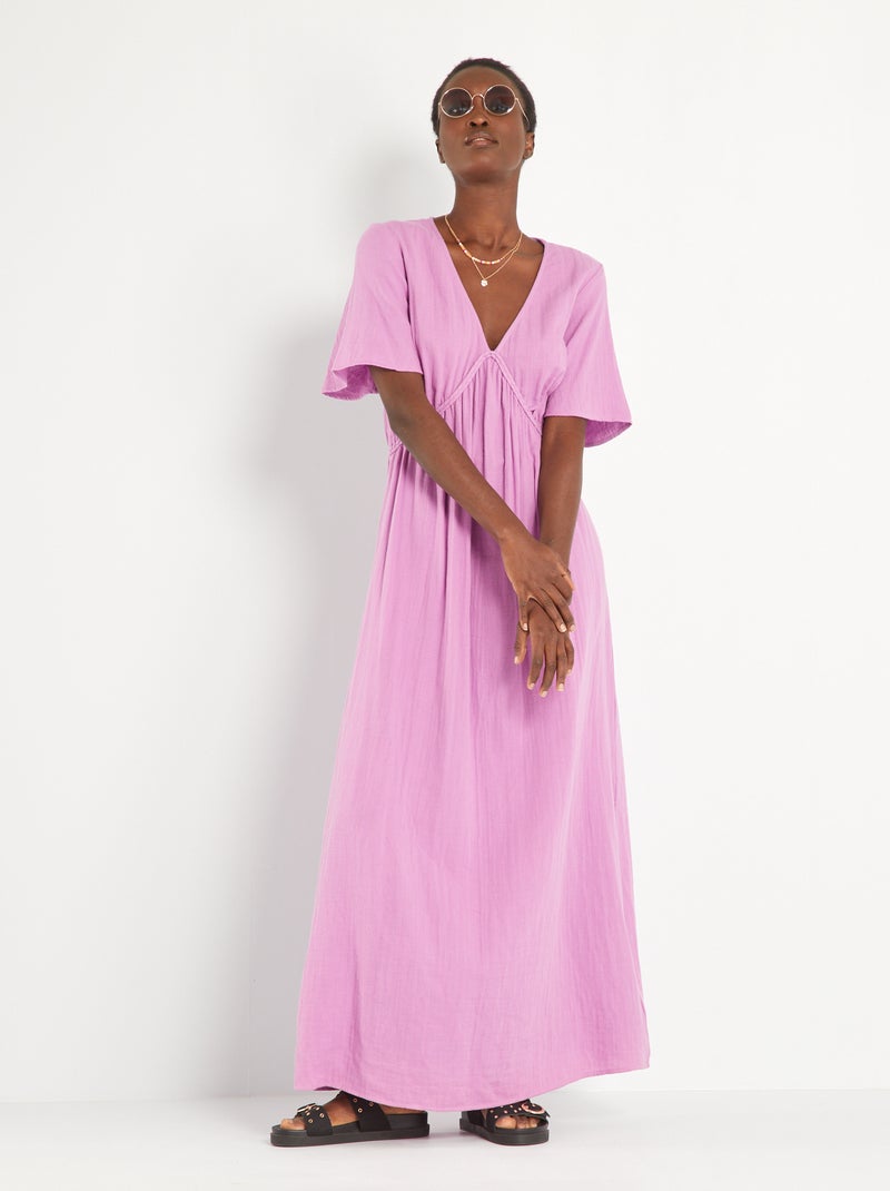 Robe longue avec détail tressé sous poitrine Mauve - Kiabi