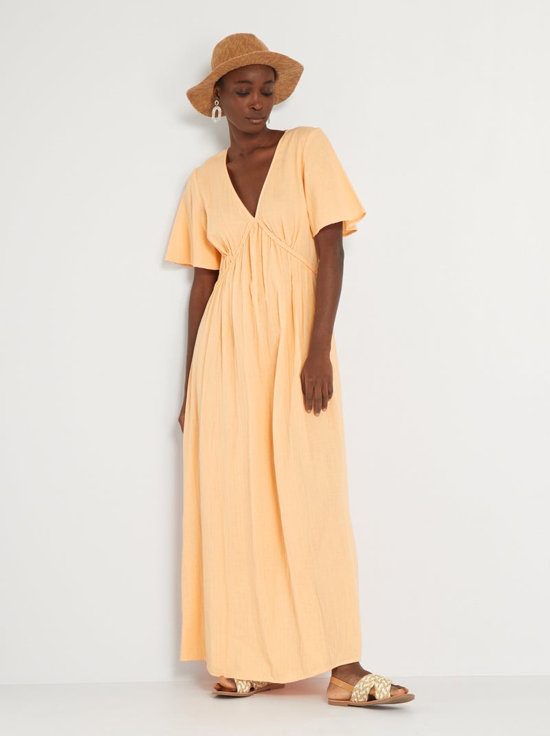 Robe longue avec détail tressé sous poitrine Orange - Kiabi