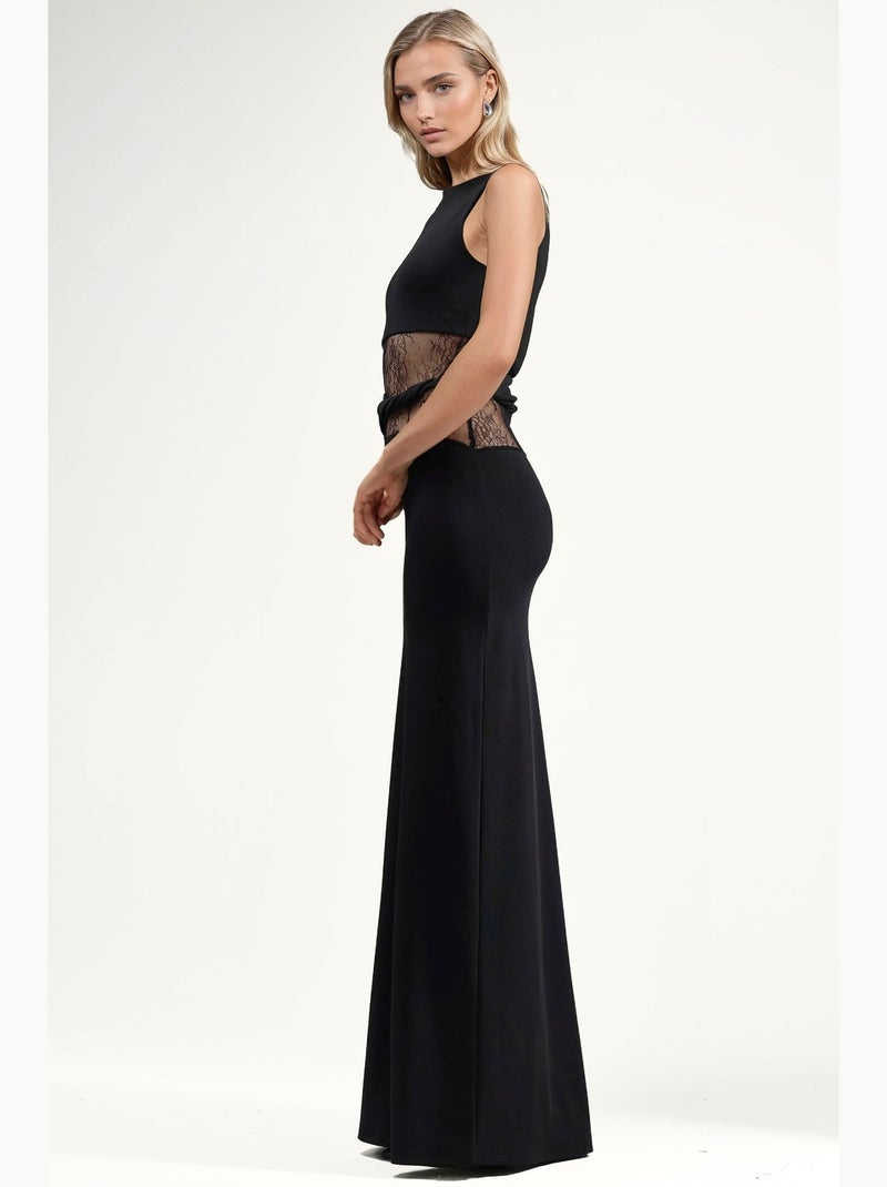 Robe longue avec détails en dentelle et découpes hiccup Noir - Kiabi