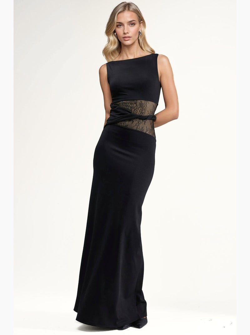 Robe longue avec détails en dentelle et découpes hiccup Noir - Kiabi