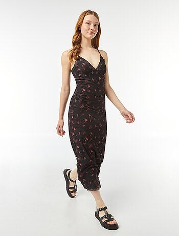 Robe longue avec détails en dentelles et motif