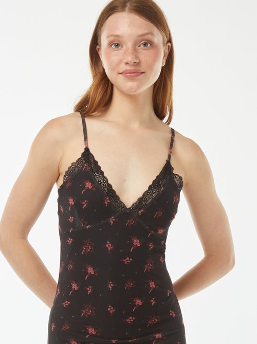 Robe longue avec détails en dentelles et motif - Kiabi