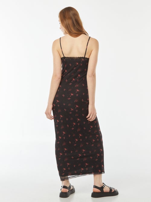 Robe longue avec détails en dentelles et motif - Kiabi
