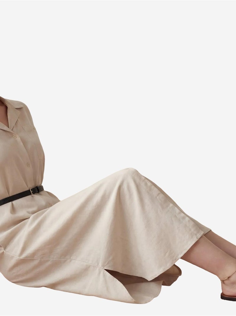 Robe longue avec fermeture boutonnée et poche my fashion Beige argile - Kiabi