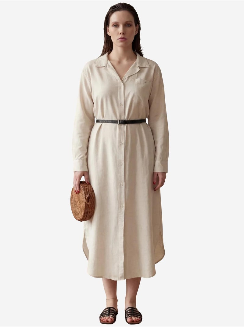 Robe longue avec fermeture boutonnée et poche my fashion Beige argile - Kiabi