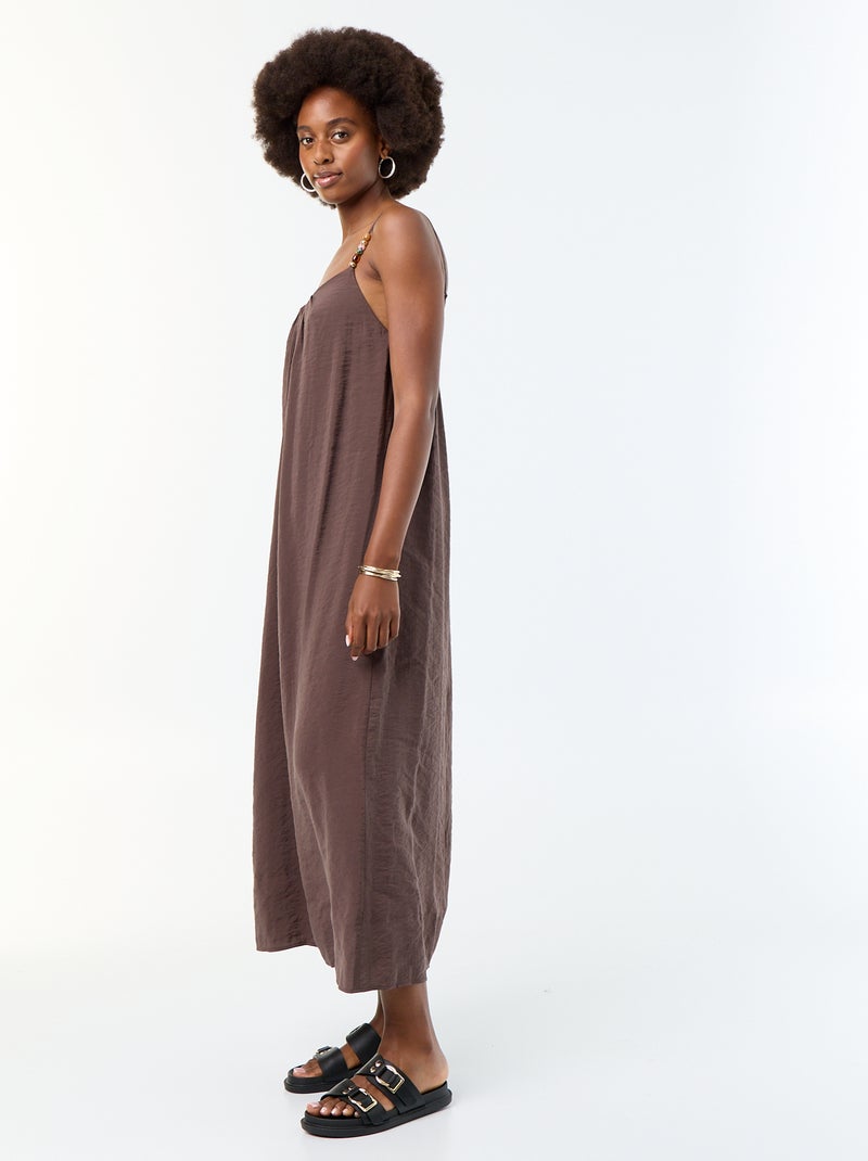 Robe longue avec fines bretelles à perles Marron - Kiabi