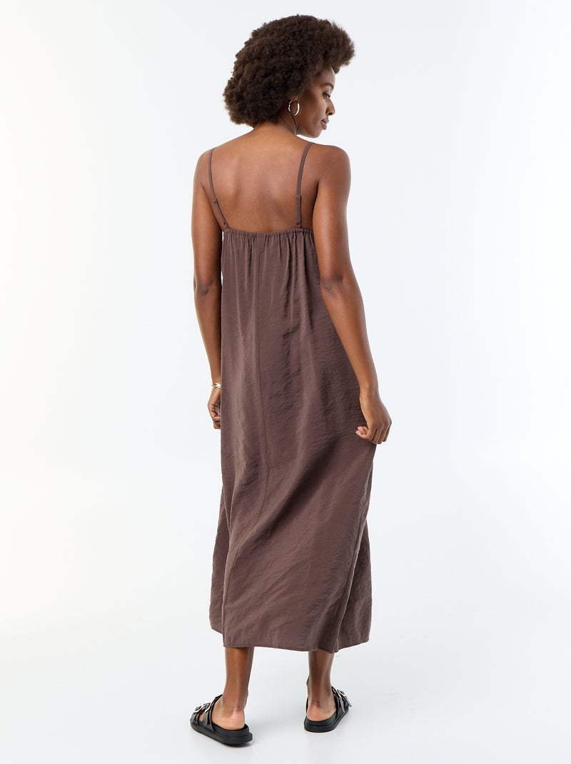 Robe longue avec fines bretelles à perles Marron - Kiabi