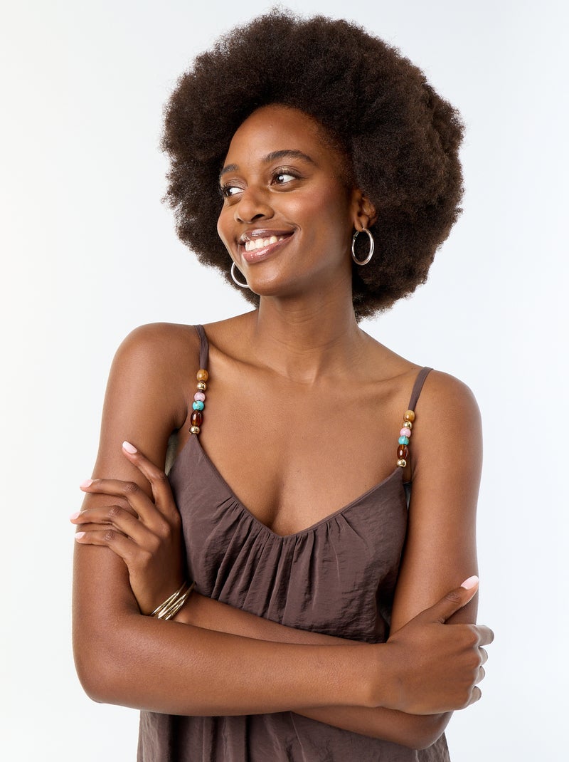Robe longue avec fines bretelles à perles Marron - Kiabi